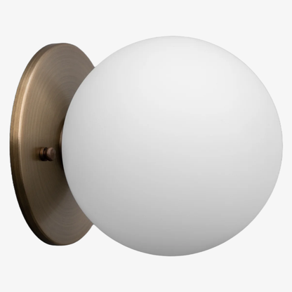 Glorica Glass Brass Wall Sconce - Frosted Globe Classic Light For Warm Ambiance