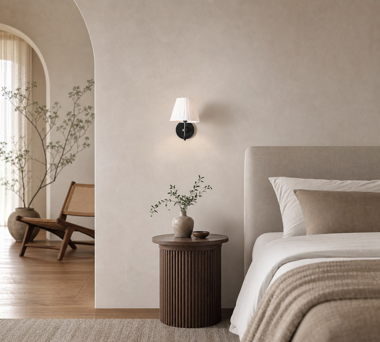 Luvora Pleated Shade Flush Mount - Fabric Round Design for Low Ceilings