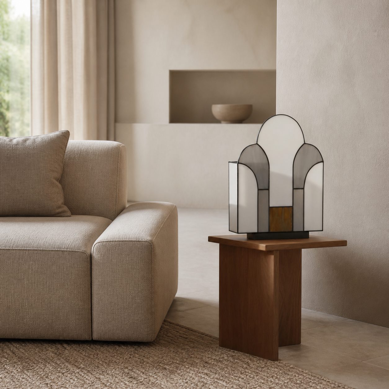 Kelsar Tischleuchte im Art-Deco-Stil aus Buntglas – Elegante Akzentleuchte für Wohnzimmer oder Eingangsbereich