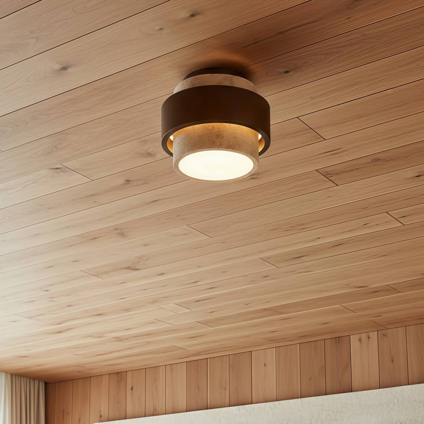MokuStone Wabi Sabi Travertine Ceiling Lamp - Textured Stone Flush Mount Lighting for Home