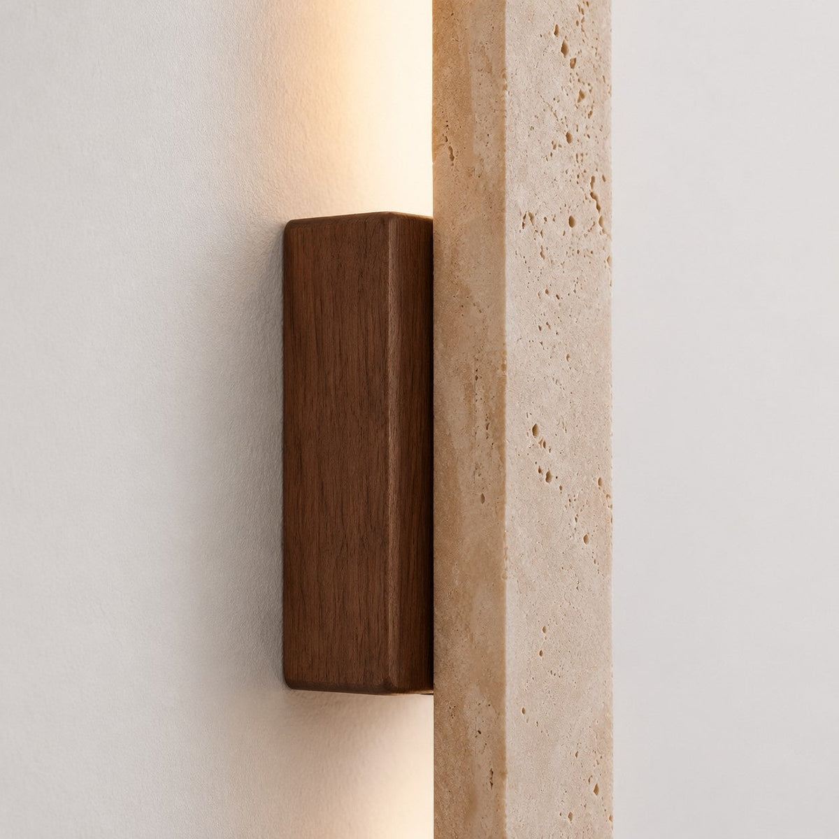Linear Travertine And Wood LED Wall Light