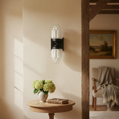 Tierlux Glass Art Deco Wall Sconce - Glass Frosted Globes with Skyscraper Globe