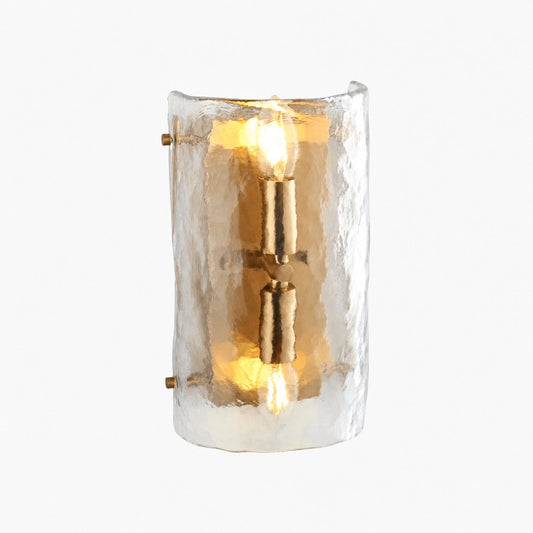Panellux Modern Wall Fitting - Organic Textured Glass Panel Vintage Brass Look for Corridor