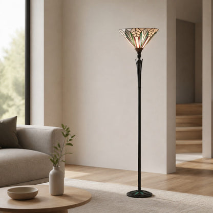TF Astoria Stehlampe im Tiffany-Stil – Lampenschirm aus strukturiertem Glas für stimmungsvolles Wohn- und Büroambiente