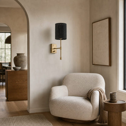Atticus Fabric Shade Wall Sconce - Modern Brass Wall Light for Bedroom and Hallway
