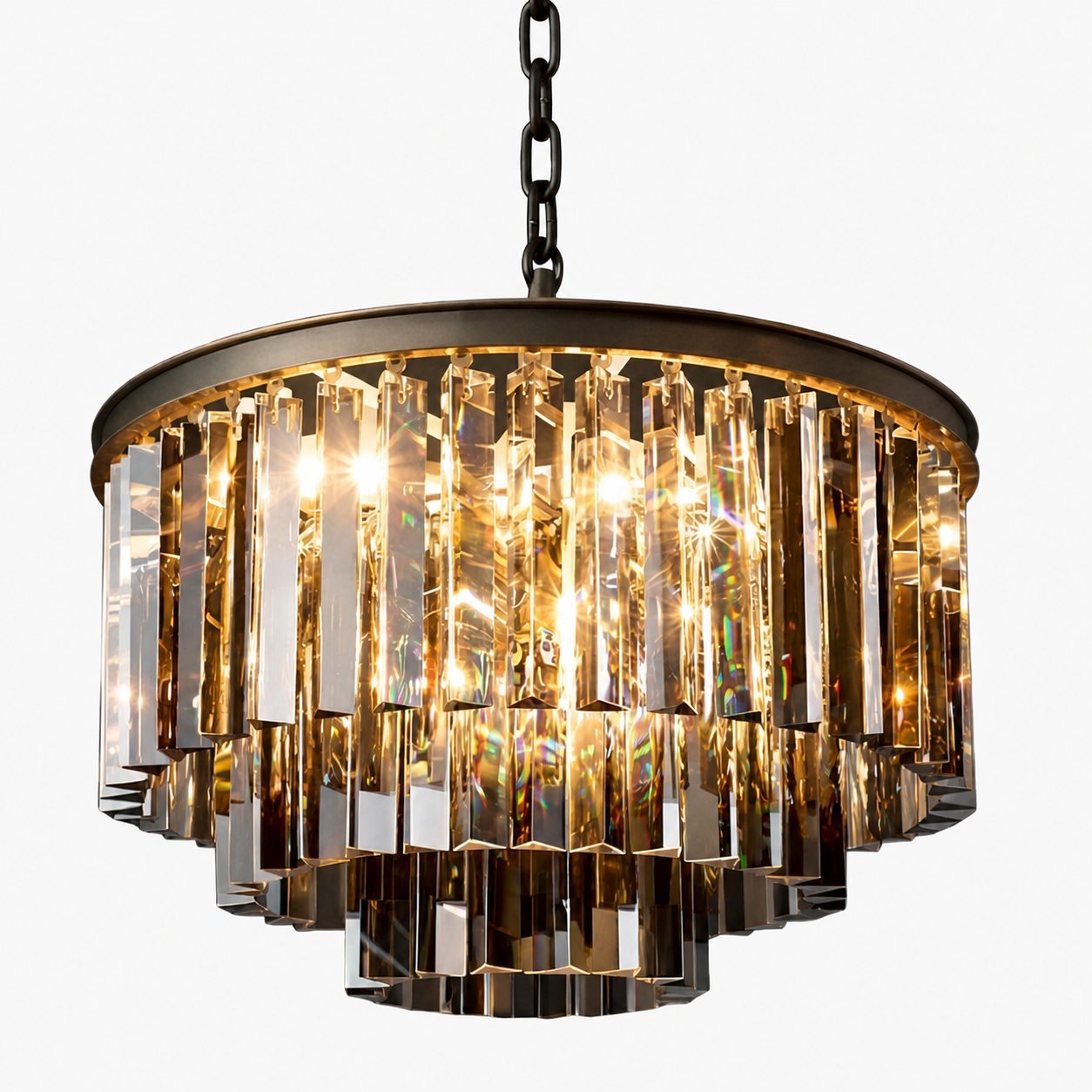 Aurevon Crystal Prism Metal Frame Modern Ceiling Chandelier for Home and Hotel