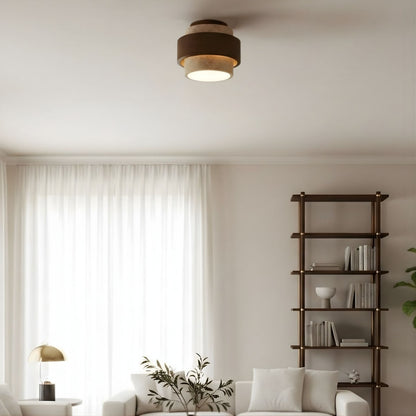 MokuStone Wabi Sabi Travertine Ceiling Lamp - Textured Stone Flush Mount Lighting for Home