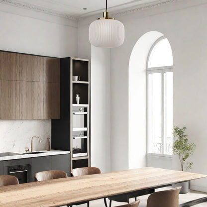 Pelviona Modern Ribbed Glass Pendant - Frosted & Brass Ceiling Light Add Timeless Charm to Your Space