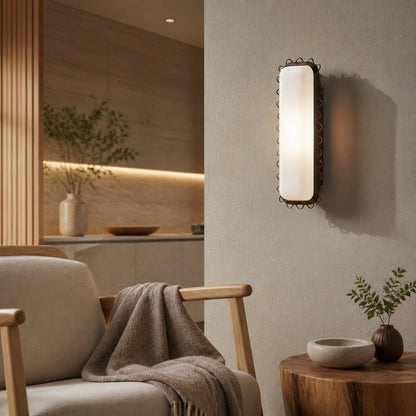Glowvera Wall Sconce - Wavy Metal Frame Design Modern Glass-Shade Sconce for Hallway