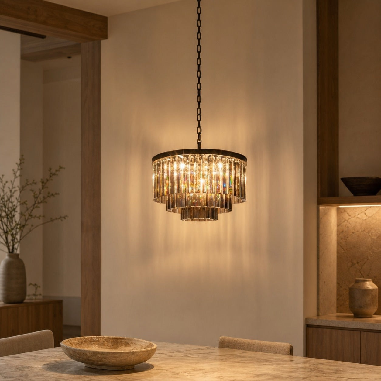 Aurevon Crystal Prism Metal Frame Modern Ceiling Chandelier for Home and Hotel
