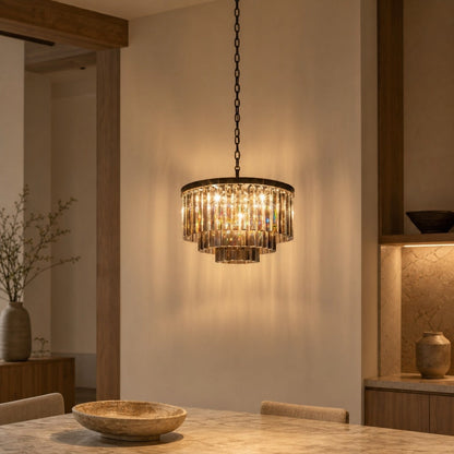 Aurevon Crystal Prism Metal Frame Modern Ceiling Chandelier for Home and Hotel