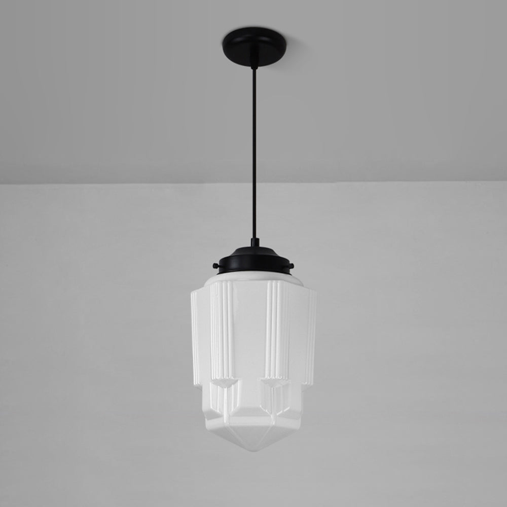 Art Deco Schulhaus Milchglas Pendelleuchte 1 Flammig