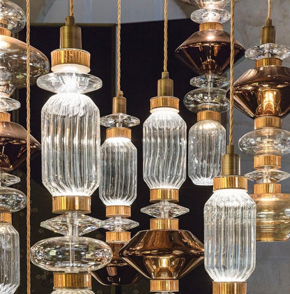 Minimalistische Ballett-Pendelleuchte - Eisen-Metall-Glas-Gold-Bernstein-Innenbeleuchtung