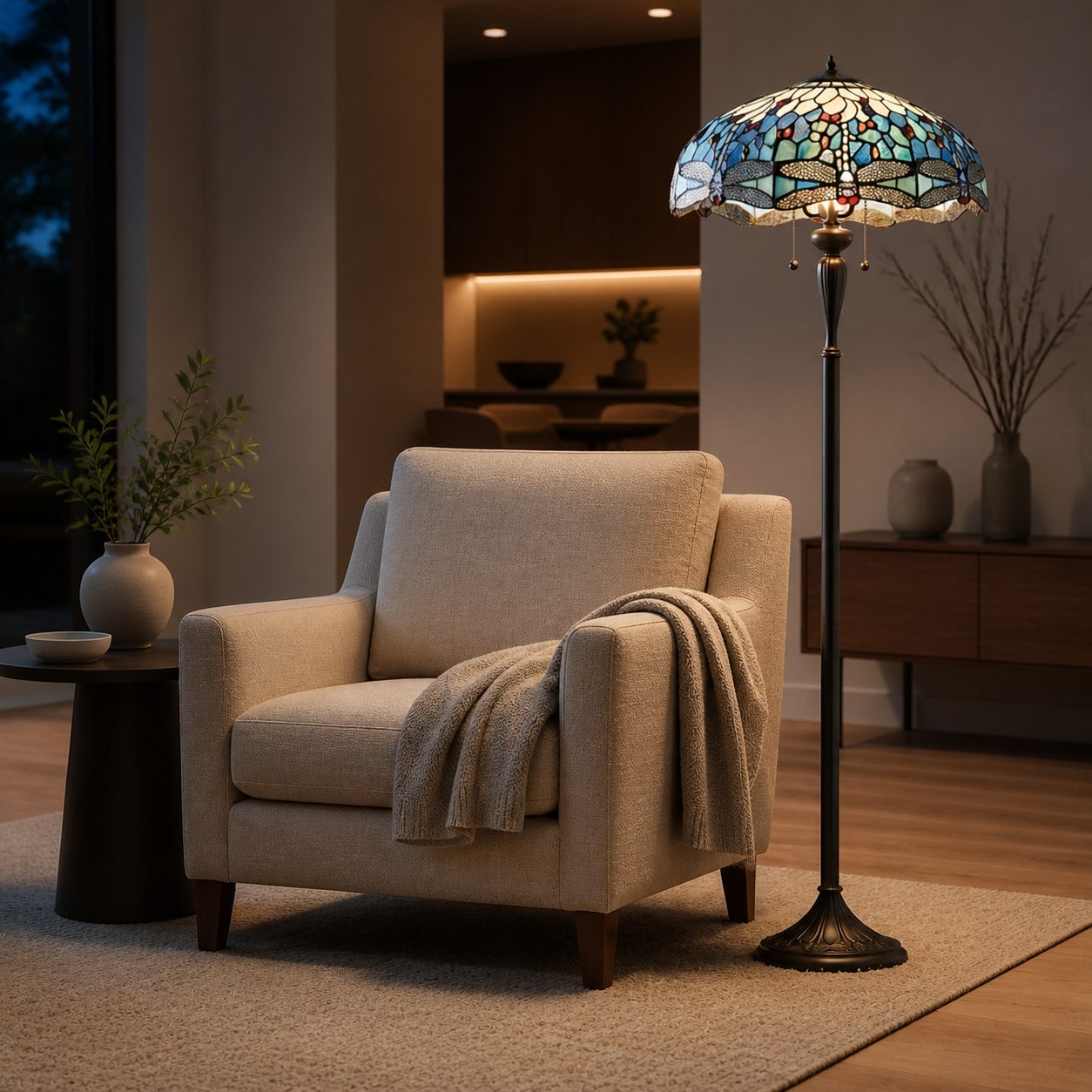 TiffStar Art Glass Floor Lamp with Ornamental Pattern Shade – Standing Light for Living Rooms