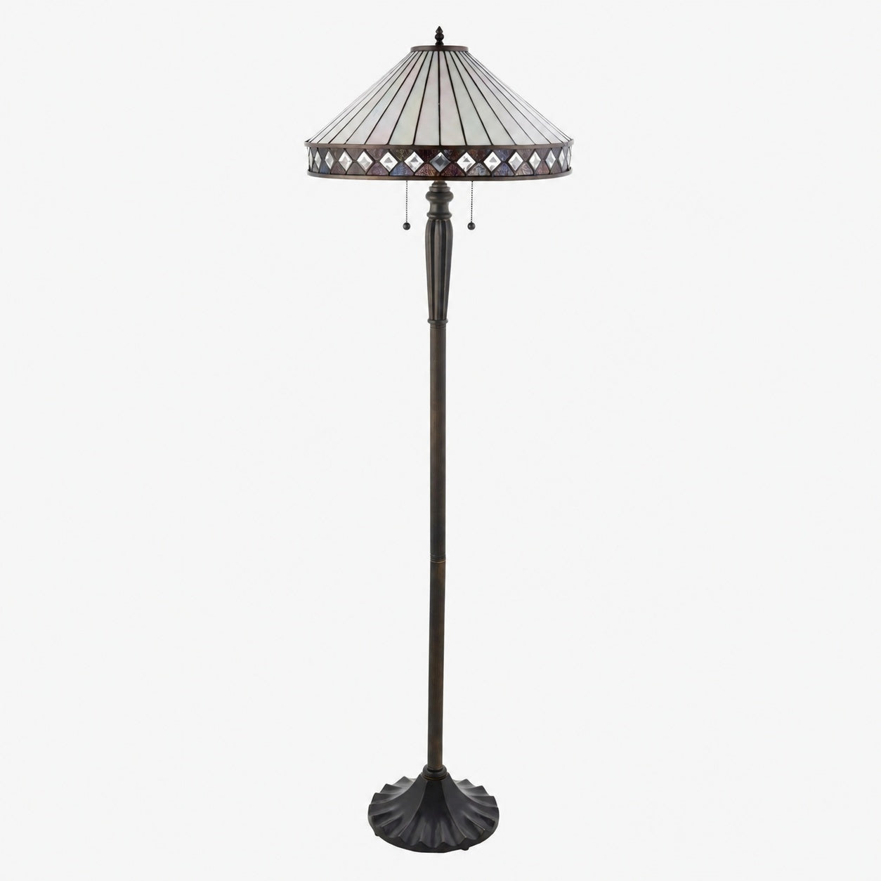 TF Fargo Geometrische Tiffany-Lampe – Akzentbeleuchtung aus bernsteinfarbenem und cremefarbenem Glas für Schlafzimmer oder Arbeitszimmer