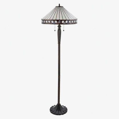TF Fargo Geometrische Tiffany-Lampe – Akzentbeleuchtung aus bernsteinfarbenem und cremefarbenem Glas für Schlafzimmer oder Arbeitszimmer