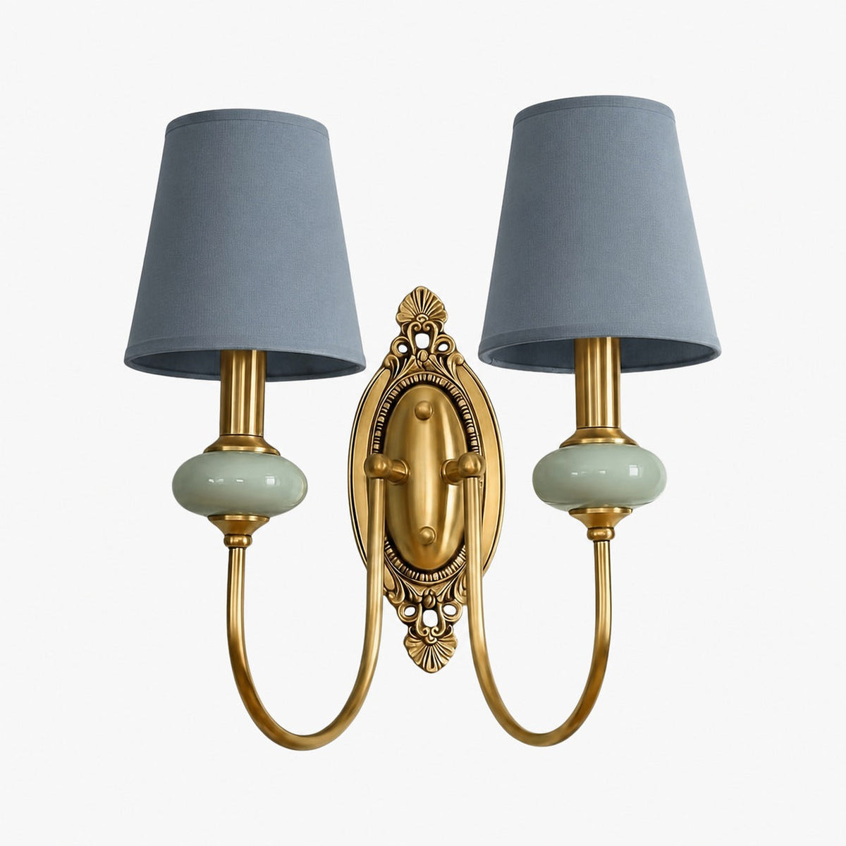 Rowanea Ceramic Wall Sconce with Fabric Shade and Metal Finish – Farmhouse Modern Hallway Light