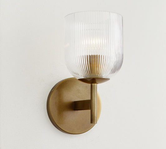 Bravira Ribbed Glass Sconce - Metal Wall Light with Clear Glass Shade