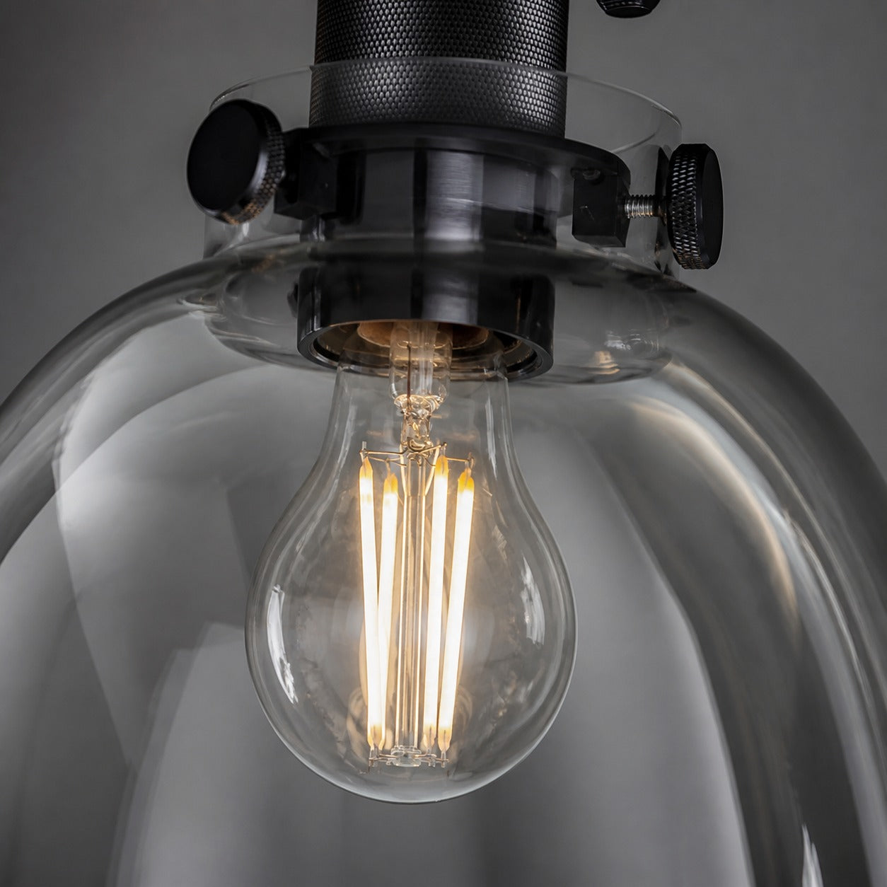 Ravion Knurled Chrome Ceiling Light Industrial Glass Shade - Living Room