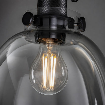 Ravion Knurled Chrome Ceiling Light Industrial Glass Shade - Living Room