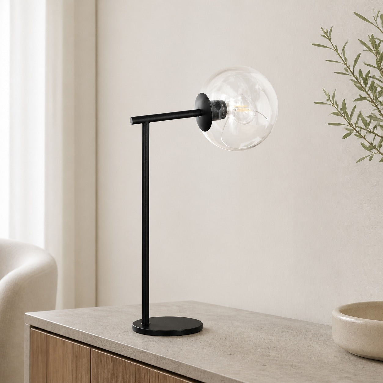 Brina Glass USB-Tischlampe – Moderne Nachttischlampe mit Stil