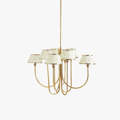 Ruchee Chandelier – Layered Fabric Shade Brass Ceiling Light for Dining or Living Spaces