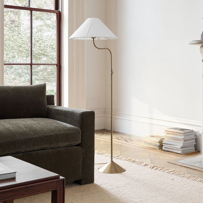 Fibura Modern Linen-Shade Adjustable Floor Lamp with Sleek Metal Arc for Living Rooms and Bedrooms