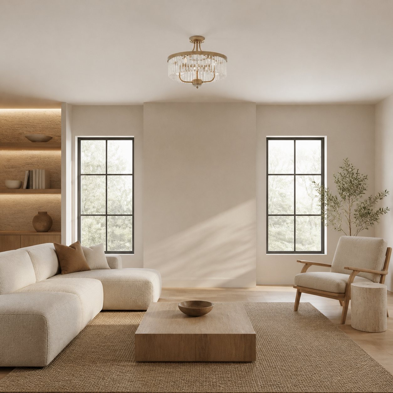 Beveline 3 Light Round Semi Flush - Faceted Cut Glass Shade Metal Finish for Hallways and Bedrooms