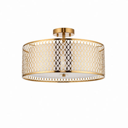 Liorin Geometric Mesh 3‑Light Flush Ceiling Light - Mesh Metal Frosted Lamp for Living Room or Hallway
