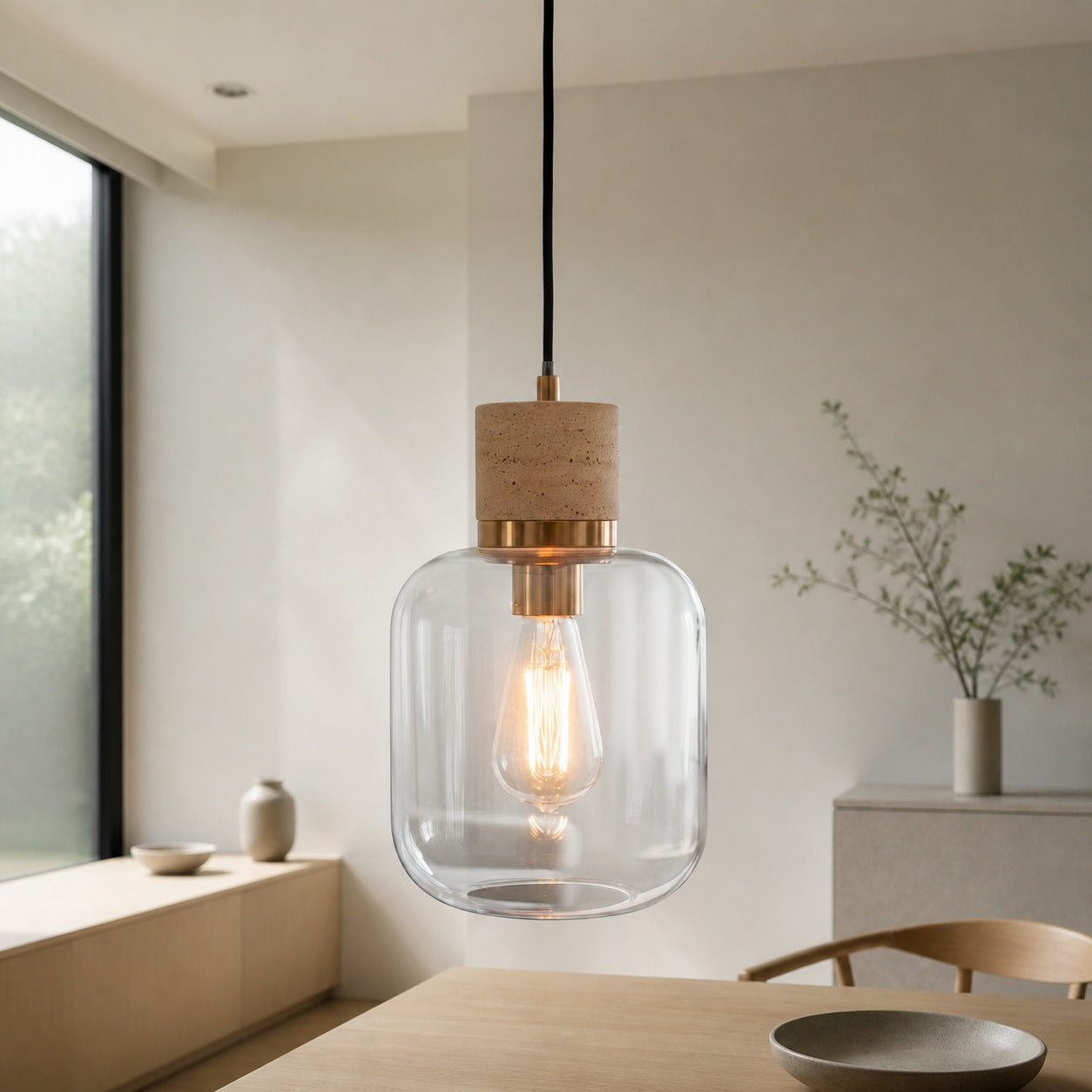 Korlisse Pendelleuchte aus Naturstein und Glas – Stilvolle Lampe für Wohnzimmer oder Lounge