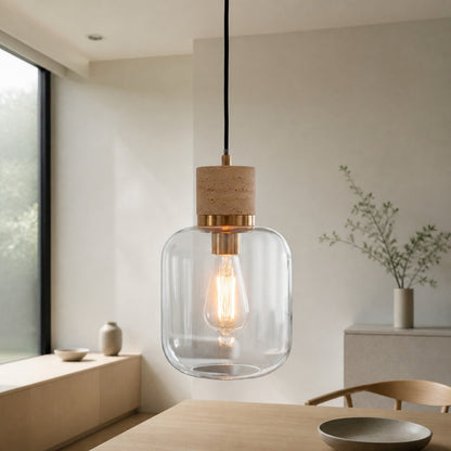 Korlisse Pendelleuchte aus Naturstein und Glas – Stilvolle Lampe für Wohnzimmer oder Lounge