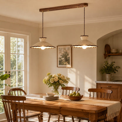 French Vintage Scalloped Ceramic Pendant Light 7