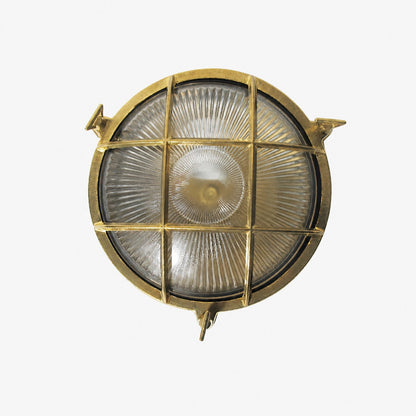 Ivoran Bulkhead Wall Sconce - Brass Caged Glass Vintage Industrial Light for Outdoor and Bathroom