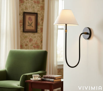 Calin Vintage Inspired Metal Wall Light with Soft Linen Shade - Elegant Accent Lighting for Any Space