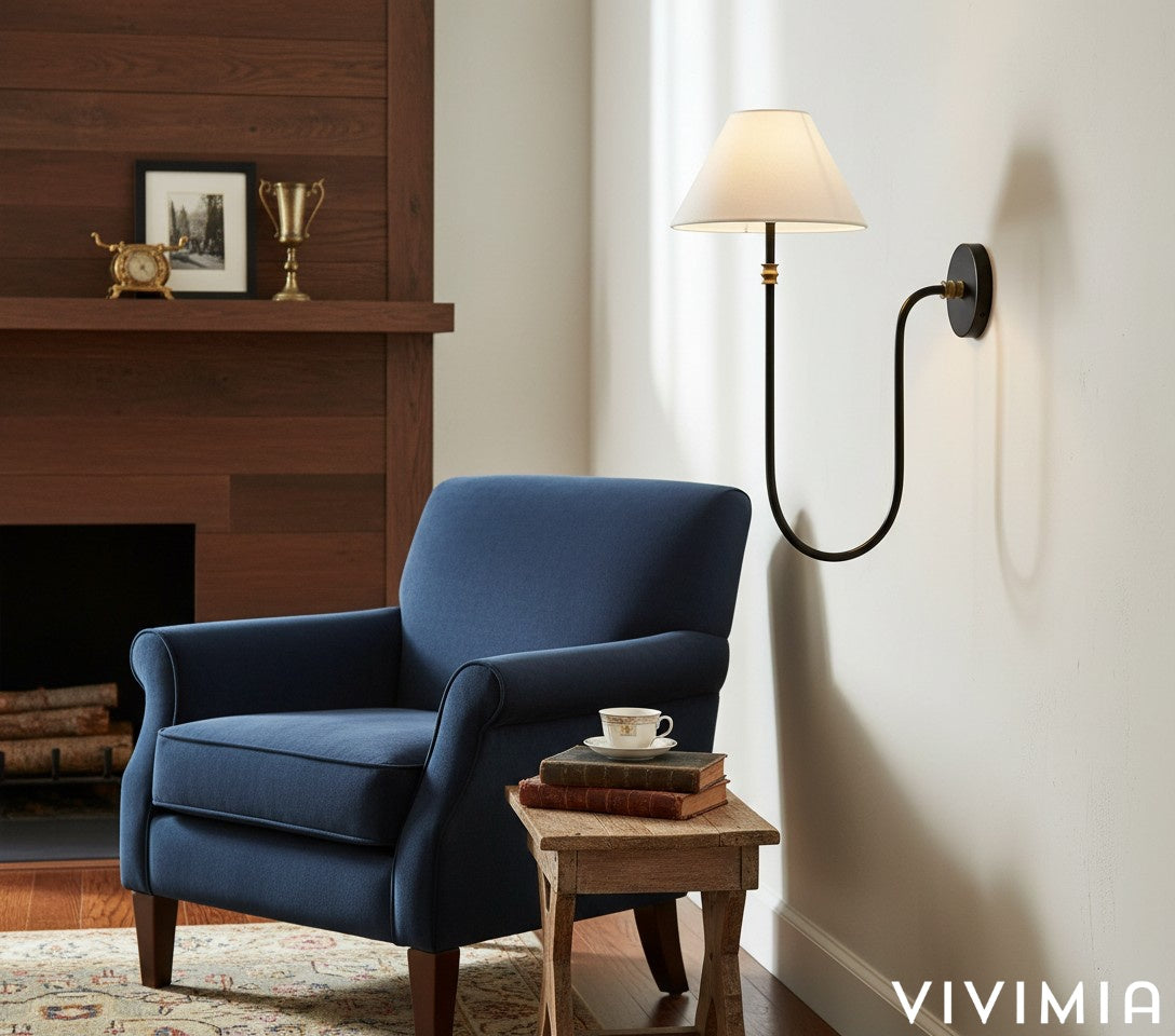 Calin Vintage Inspired Metal Wall Light with Soft Linen Shade - Elegant Accent Lighting for Any Space
