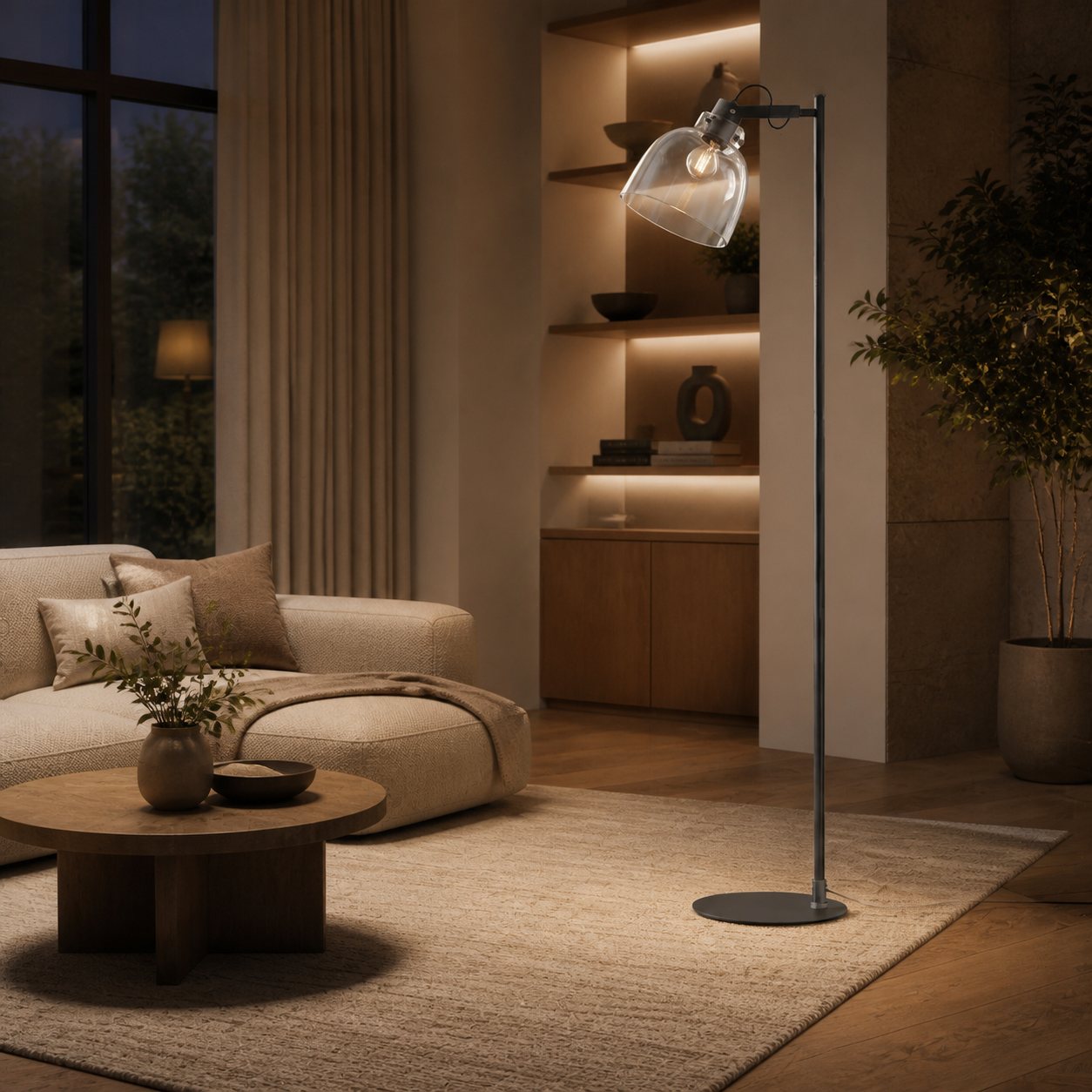 Readium Industrial Floor Lamp - Adjustable Glass Head Metal Base for Living Room and Bedroom