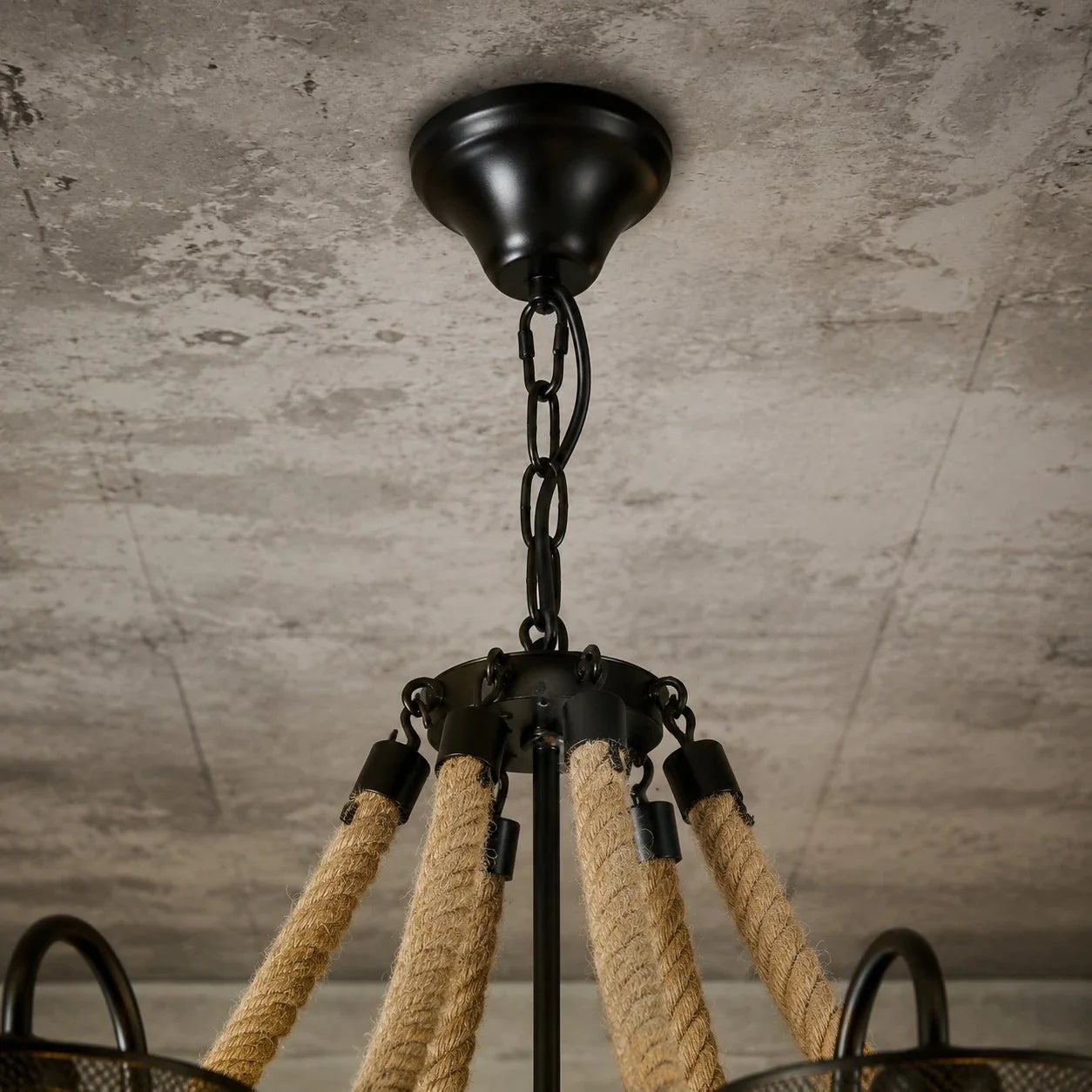 Rustic farmhouse rope chandelier