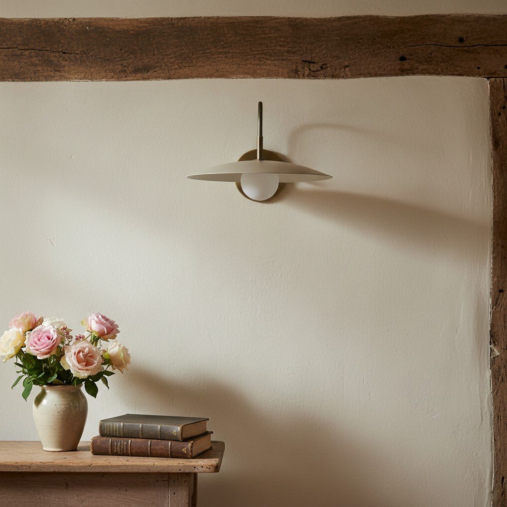 Curva Metal Modern Wall Sconce - Antique Brass Arm with Cream Disc Shade