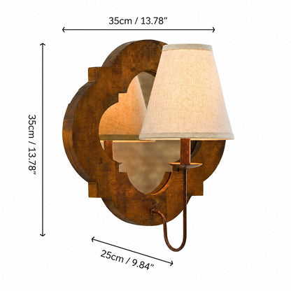 Antique Wood Wall Sconce With Fabric Shade