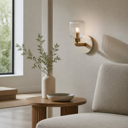 Korlisse Modern Marble Wall Light - Vintage Brass & Clear Glass Accent for Living Room and Hallway