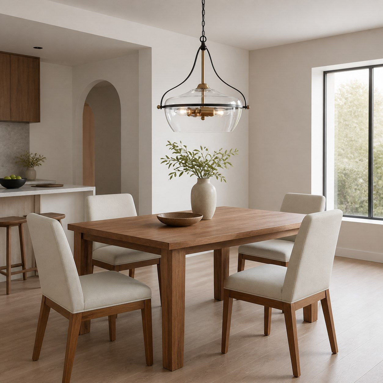 Lirra Glas-Pendelleuchte – Metallrahmen im Mid-Century-Modern-Stil für Küche und Wohnzimmer