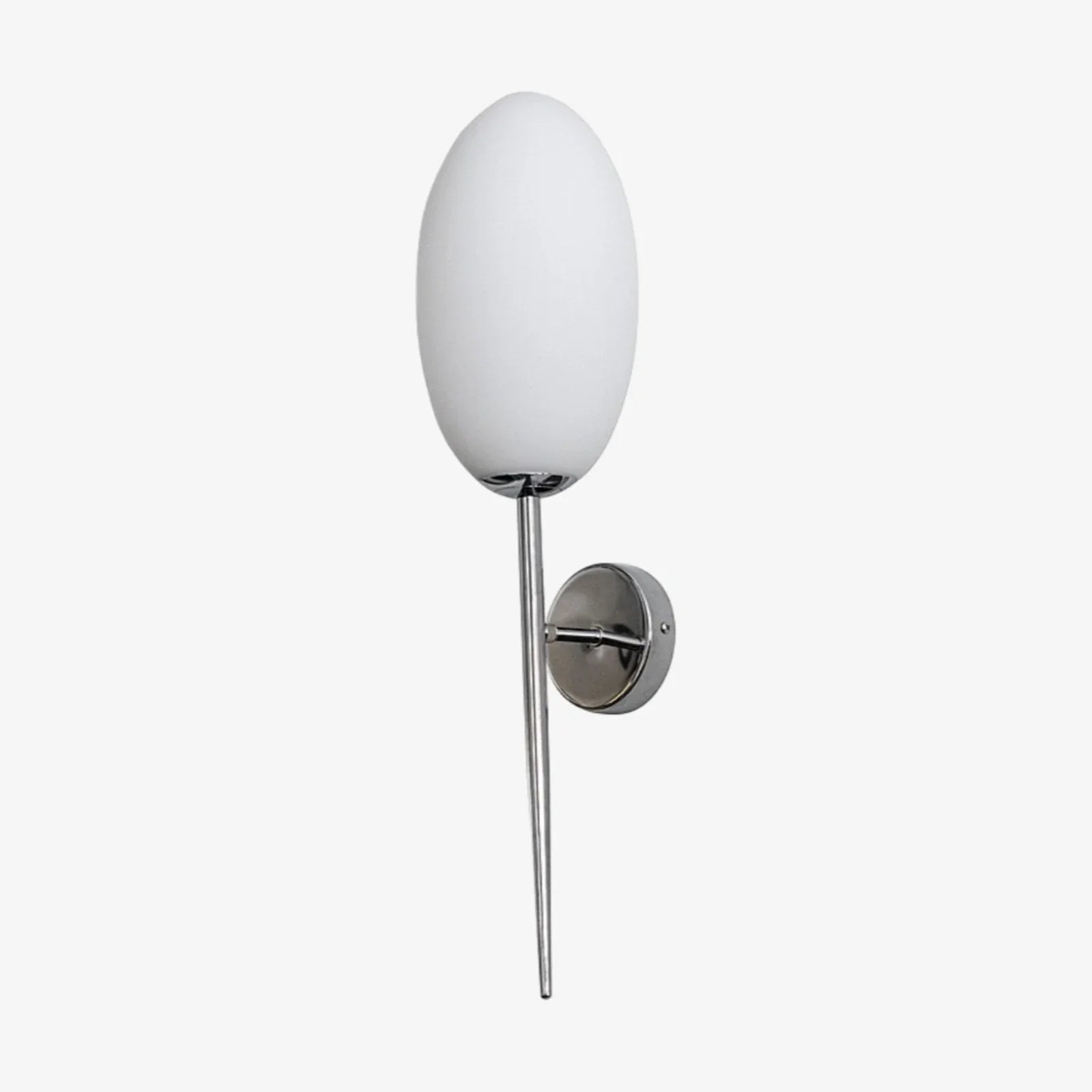 Milk glass wall sconce with slim chrome rod