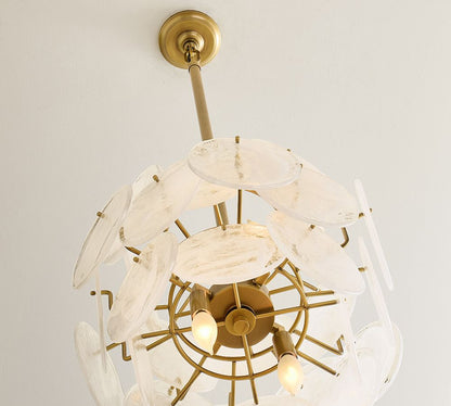 Sevra Cascading Glass Disc Pendant Light - Metal Vintage Brass Finish Fixture