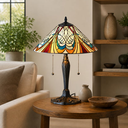 TF Hector Art Nouveau Table Lamp – Stained Glass Shade Decorative Lighting for Living Room or Bedroom