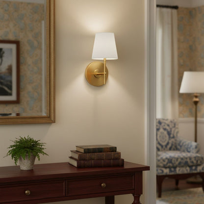 Ornato Retro Modern Wall Sconce with Linen Shade and Curved Arm for Accent and Task Lighting