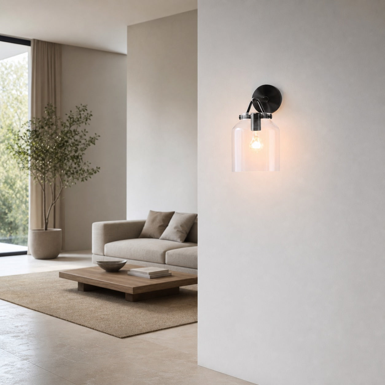 Hanton Moderne, minimalistische Wandleuchte aus Messing und Glas – feuchtigkeitsbeständig für Badezimmer