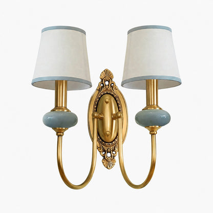 Rowanea Ceramic Wall Sconce with Fabric Shade and Metal Finish – Farmhouse Modern Hallway Light