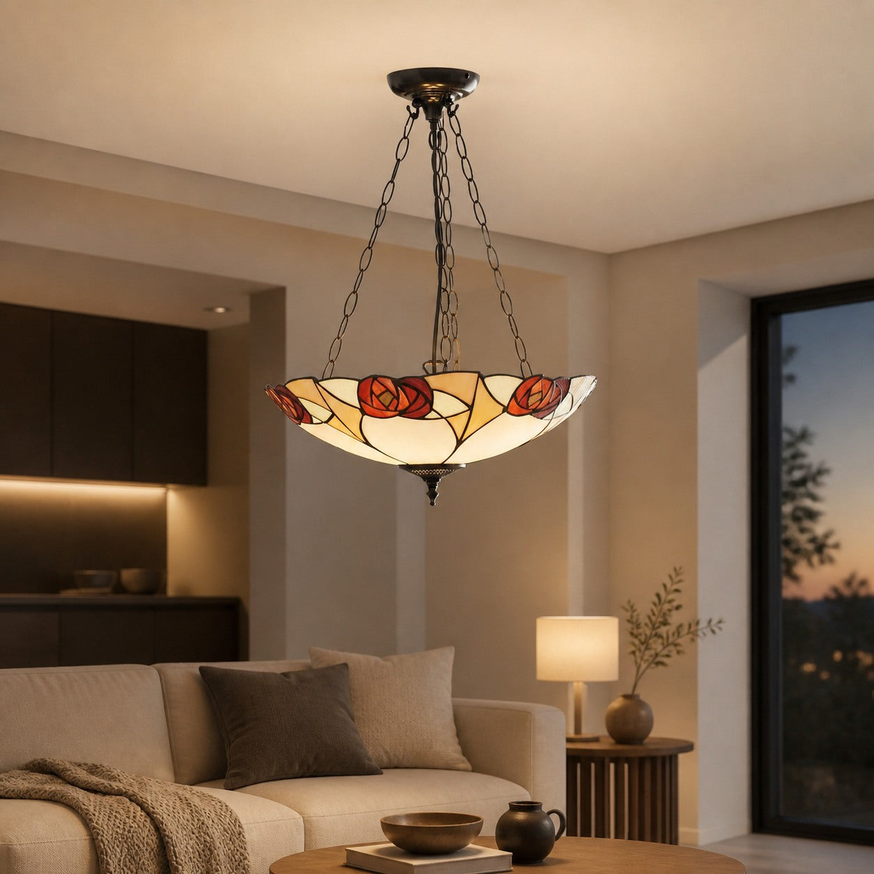 TF Ingram handgefertigte Buntglas-Deckenleuchte – Vintage Art Deco Tiffany-Leuchte für das Esszimmer