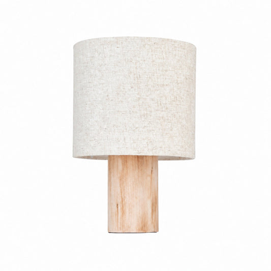 Linemora Simple Wooden Base Table Lamp - Natural Linen Cylindrical Shade for Living Rooms and Bedrooms