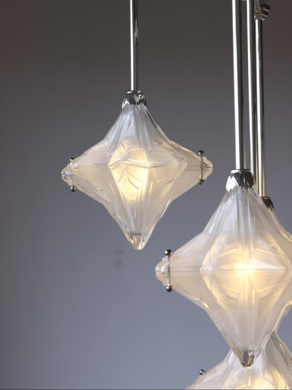 Art Deco Astris Star Chandelier – Frosted Glass Deco Fixture for Dining Room